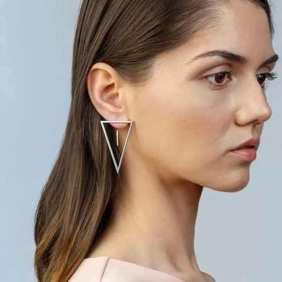 “Zara” Triangular Unique Geometric Edgy Stud Gold Minimalist Statement Earrings - Picture 5 of 5